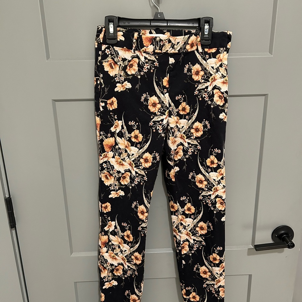 H&M Black and Orange Floral Pants